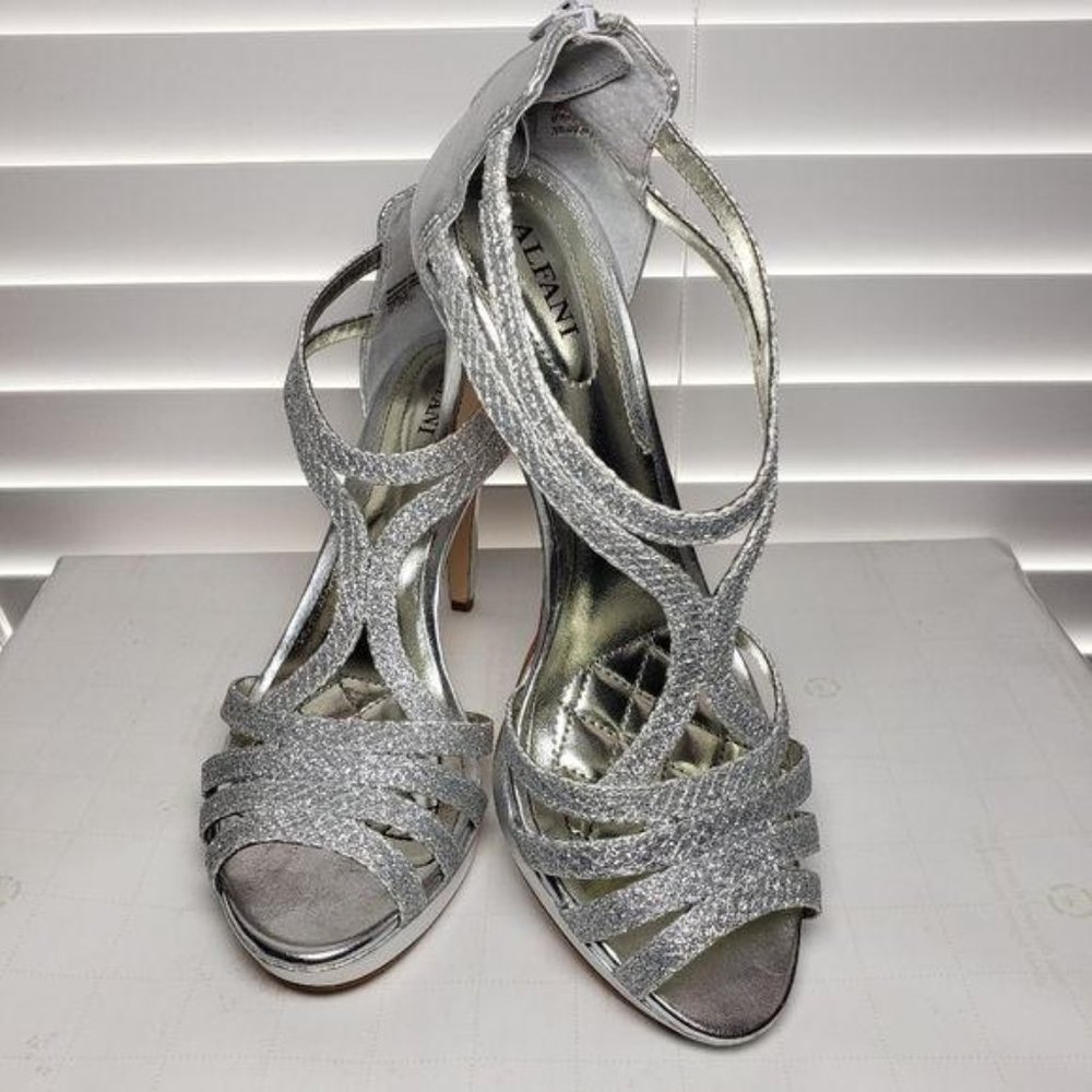 Alfani TACY Silver Open Toe Slip-On Zip Heels